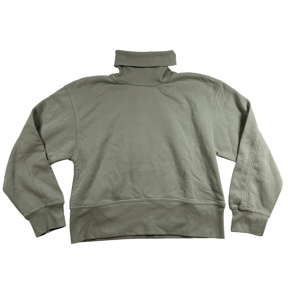 ZARA Women Sage Green Turtleneck‎ Cropped Sweatshirt Fleece Lined Size S Small